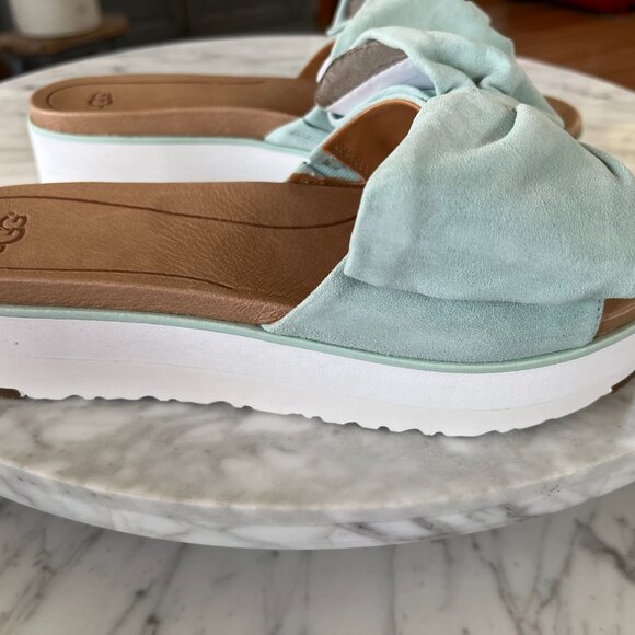 UGG Joan Bow Sandals Slides Platform Aqua Suede size10 Brand New - Picture 8 of 9
